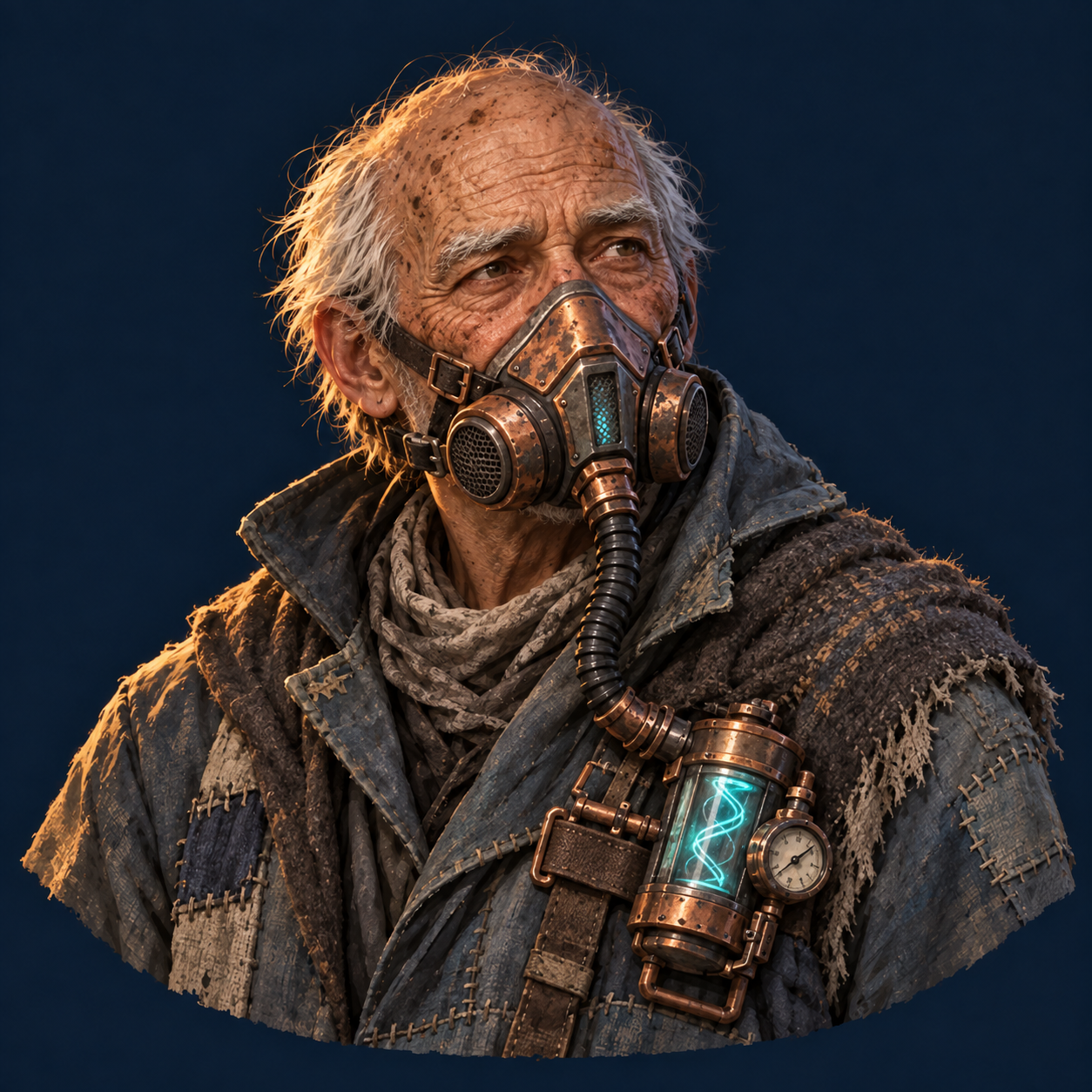 The old Warden wearing his storm-powered respirator